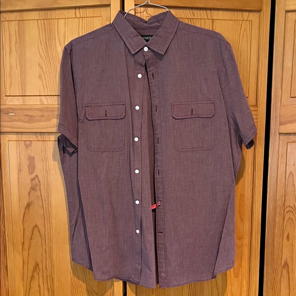 Express Burgandy Casual Button Down Shirt